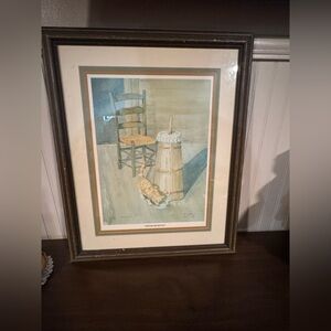 Framed Art Print with Cat and Chair